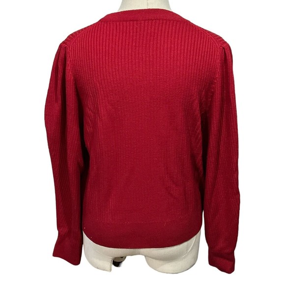 Aritzia Wilfred Ayla Puff Sleeve Crew Neck Merino Wool Sweater Sz L EUC - Picture 2 of 5